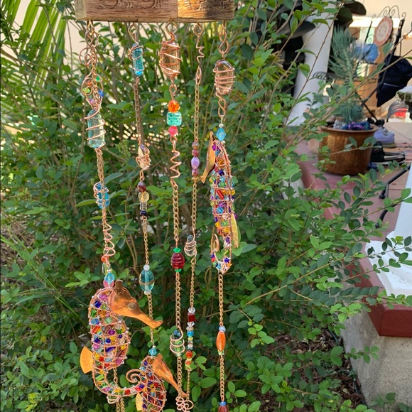 Gorgeous Glass Rocks & Beads Seahorse Wind Chime Sun Catcher Mobile - Picture 12 of 13
